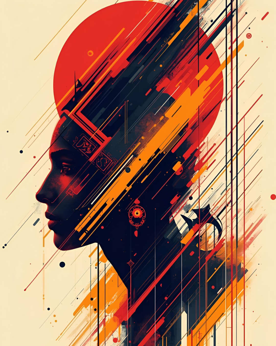 Minimal Abstract Profile Canvas Wall Art – Modern Red Sun Design for Living Room