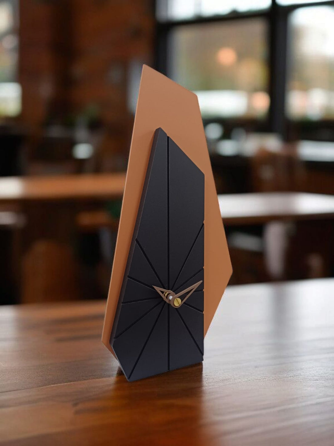 black abstract table clock
