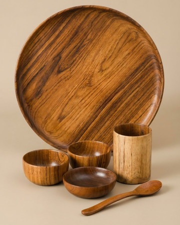Teak Wood Dinner Set (Set of 1)