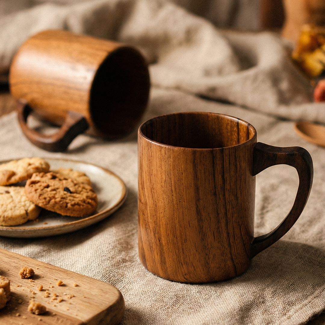 Teak Wood Coffee Mug (Set of 2)