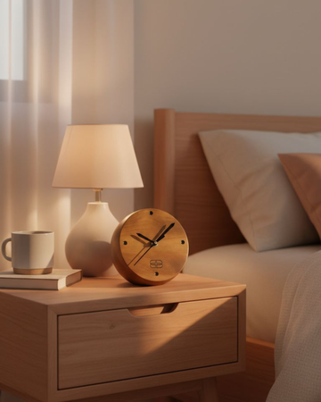 Mini Round Wooden Desk Clock – Natural Teak Wood