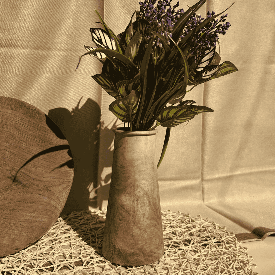 rustic wooden flower vase