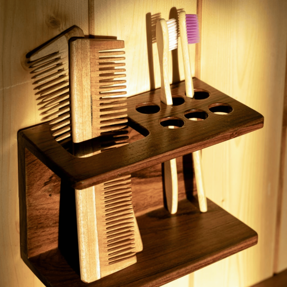 teak wood bathroom organiser