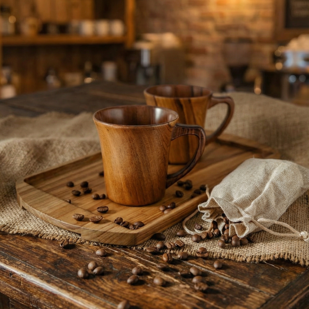 Teak Wood Coffee Mug Pack of 2