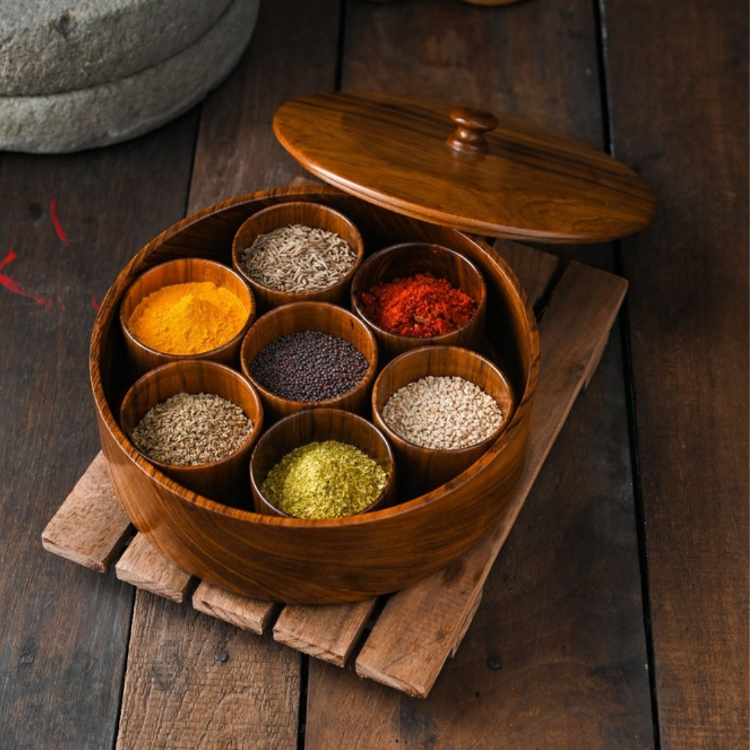 teak wood spice container