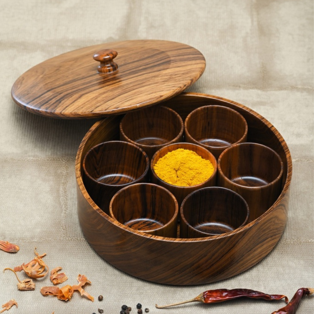teak wood spice container