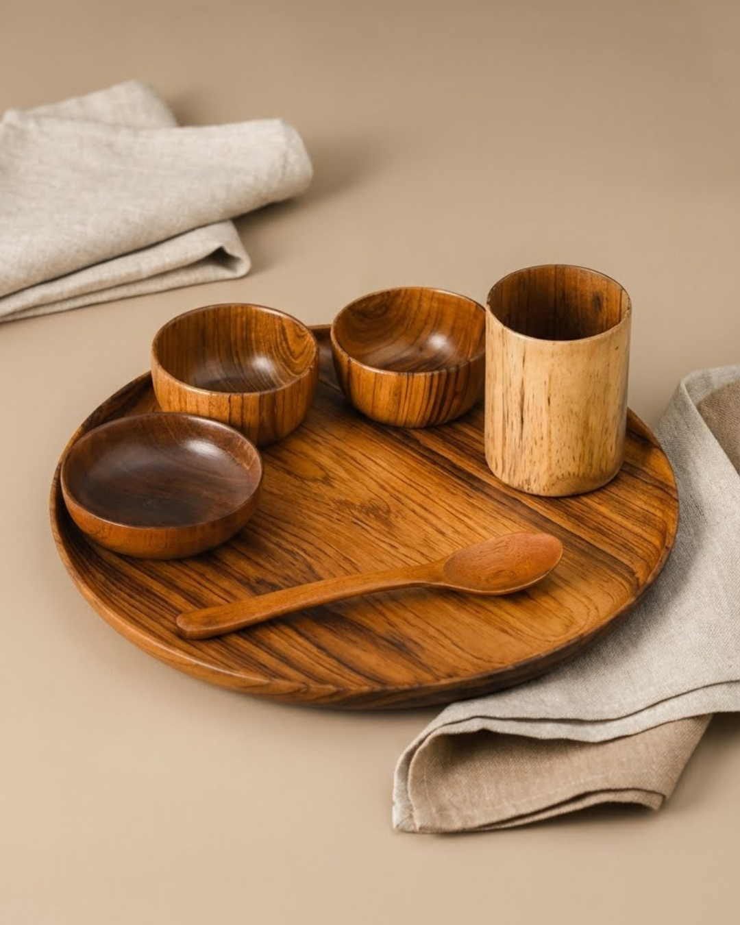 Teak Wood Dinner Set (Set of 1)