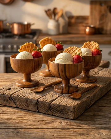Wooden Ice Cream Cup with Spoon (Set of 4)