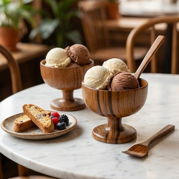 Wooden Ice Cream Cup with Spoon (Set of 2)