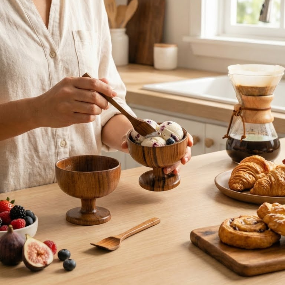 Wooden Ice Cream Cup with Spoon (Set of 2)