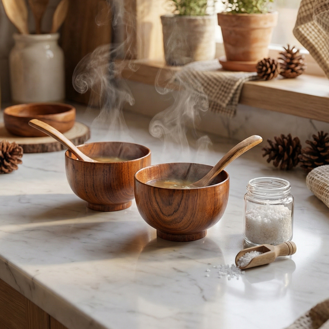 Teak Wood Soup Bowl (Set of 2)